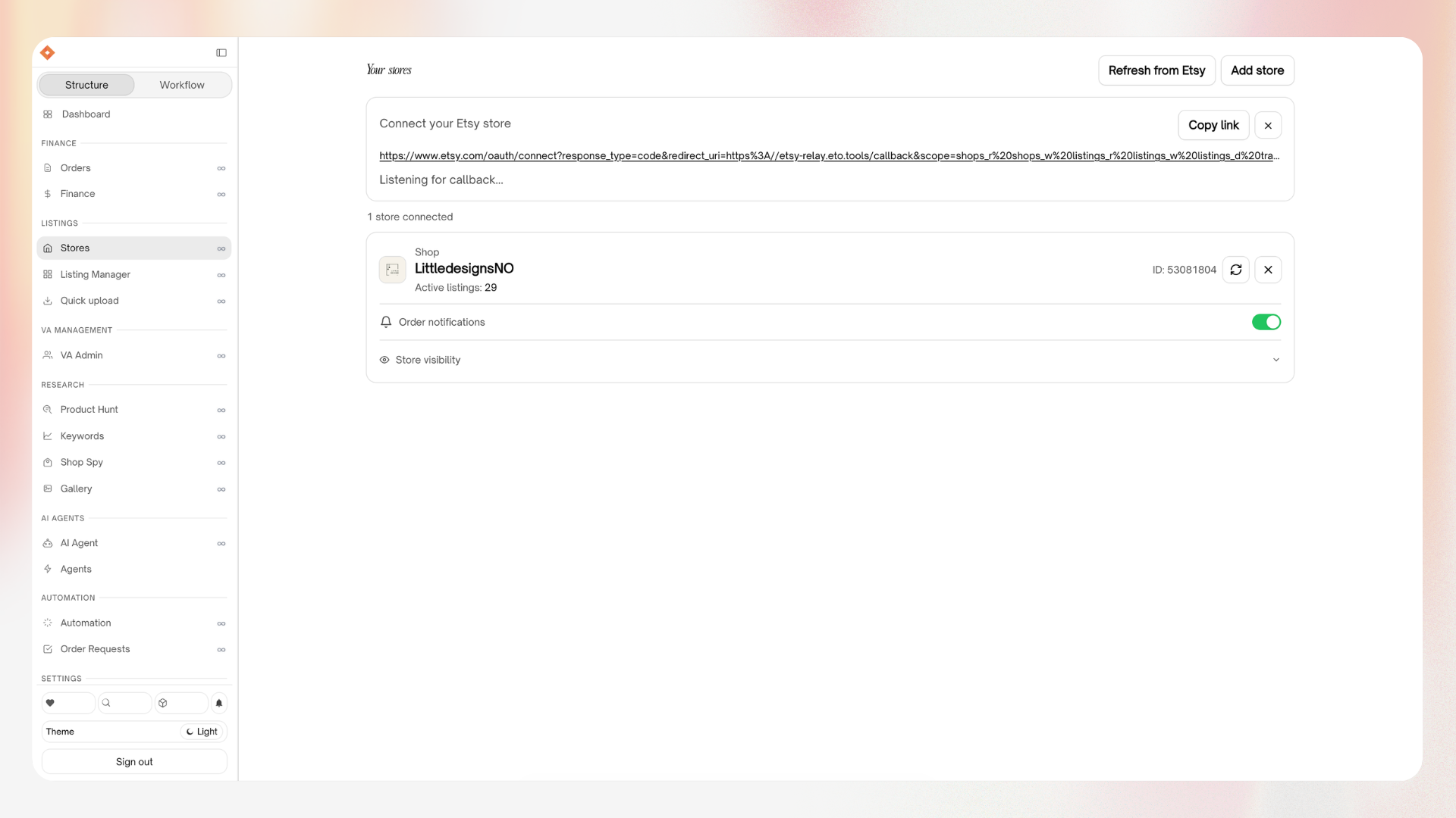 Connect unlimited Etsy stores
